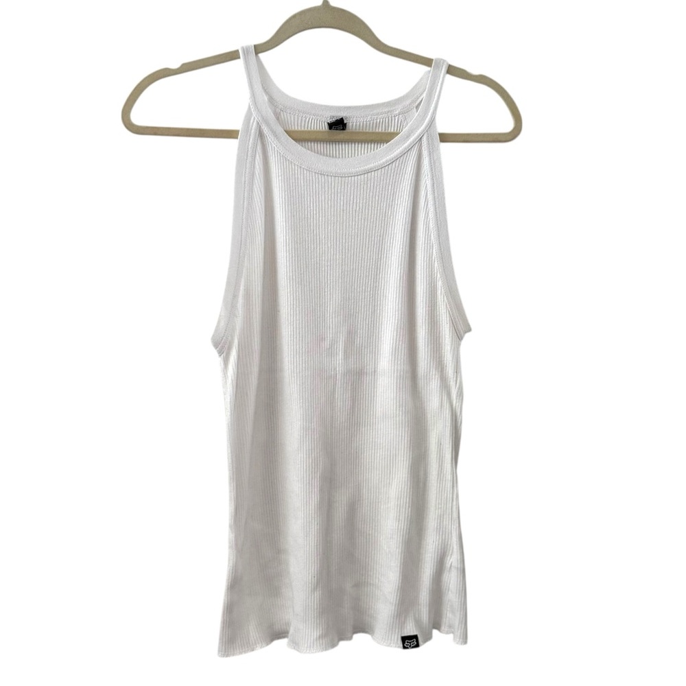Fox Racing Women’s Large White Ribbed High Neck Tank Top Cotton Blend Moto